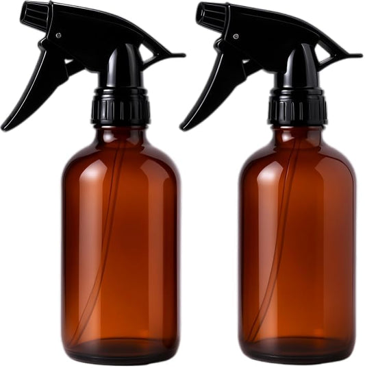 2 Pack Amber Glass Spray Bottles – 8oz Refillable Mini Bottles for Essential Oils, Perfumes, Serums, and DIY Skincare – Durable Small Amber Containers with Spray