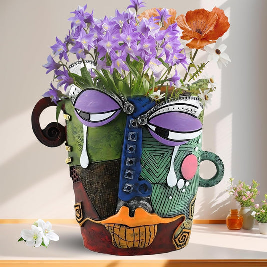 Brutalist Abstract Face Planters Pots, Unique Abstract Flower Pot Head Planter Pot Ornaments Resin Picasso Tears Flowerpot with Drainage Hole for Indoor and Outdoor Plants Home Decor (Tears)